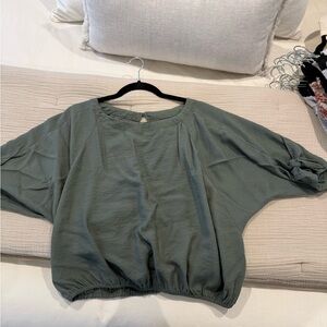 Free People Green Oversized 3/4 Sleeve Blouse